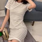 Striped Short-sleeve Mini Knit Dress