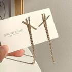 Rhinestone Cross Dangle Earring 1 Pair - Cross Chain Tassel Earring - One Size