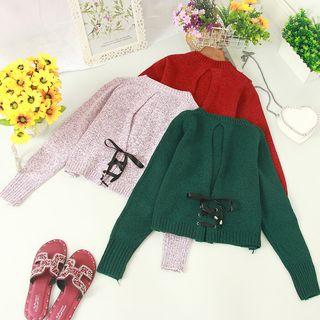 Lace Up Open Back Long-sleeve Knit Top