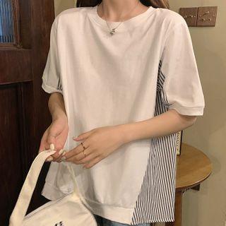 Striped Panel Short Sleeve Top