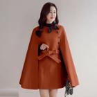 Cape-sleeve Tie-waist Mini A-line Dress