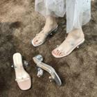 Bead-accent Transparent Block Heel Slide Sandals