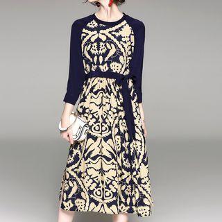 Print Raglan 3/4-sleeve Dress