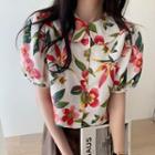 Flower Print Short-sleeve Blouse / Wide-leg Shorts