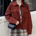Hairy Cargo Jacket / Plaid A-line Skirt / Turtleneck Top