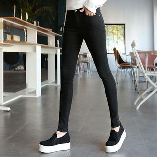 Hidden Band-waist Napped-lining Skinny Pants