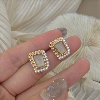 Faux Pearl 925 Sterling Silver Earring Stud Earring - 1 Pair - S925 Silver Stud - Gold - One Size