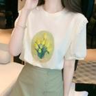 Short-sleeve Eyelet Trim Flower Print T-shirt