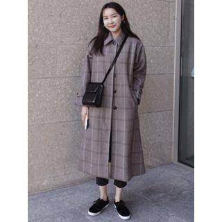 Hidden-button Checked Long Coat