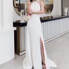 Halter-neck Rhinestone Open Back A-line Evening Gown