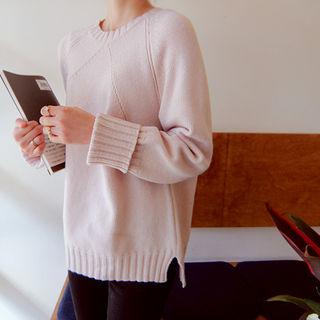 Wool Blend Raglan-sleeve Knit Top