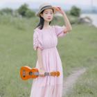 Off Shoulder Elbow-sleeve Midi Chiffon Dress