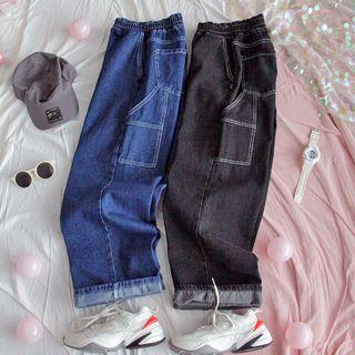 Band-waist Straight-cut Cargo Jeans