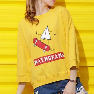 Print Elbow-sleeve Sweatshirt