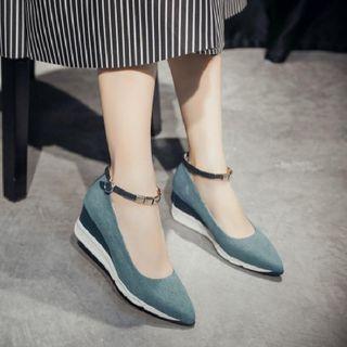 Pointed Wedge Ankle Strap Pumps