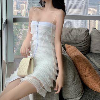 Mesh Spaghetti-strap Layered Mini Dress