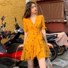 Short-sleeve Printed Mini Wrap Dress