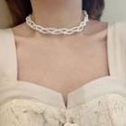 Faux Pearl Faux Woven Choker Necklace - Faux Pearl - One Size