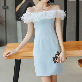 Mesh Yoke Fringe Sheath Cocktail Dress