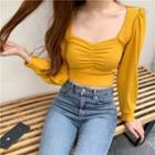 Long-sleeve Crinkled Cropped Knit Top