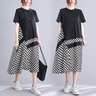Checkerboard Panel Midi A-line Dress