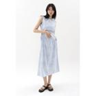 Sleeveless Cutout-drawstring Maxi Dress Light Blue - One Size
