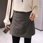 Inset Shorts Glen-plaid Mini Skirt With Brooch
