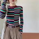 Stripe Panel Ribbed Knit Top Top - Multicolor - One Size