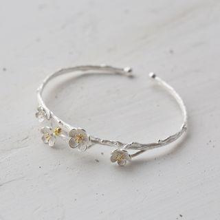Floral 925 Sterling Silver Open Bangle
