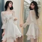 Mock Two-piece Long-sleeve A-line Mesh Dress