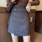 Plaid Buttoned Mini Wrap Skirt