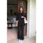 Set: Elbow-sleeve T-shirt + Band-waist Boot-cut Pants