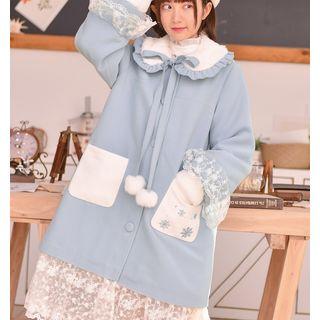 Lace Trim Fleece Collared Woolen Coat
