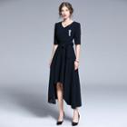 Elbow-sleeve High Low A-line Dress