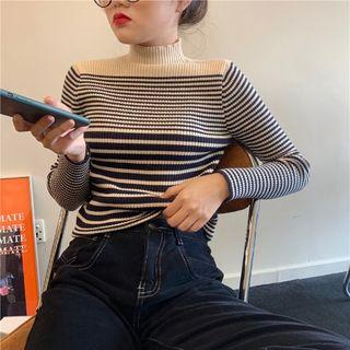 Striped Mock Neck Ribbed Top