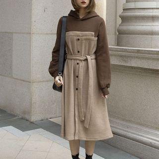 Paneled Midi A-line Hoodie Dress