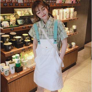 Plaid Short-sleeve Shirt / Contrast-trim Jumper Dress