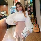 Set: Balloon-sleeve Chiffon Blouse + Camisole + A-line Skirt