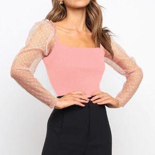 Long-sleeve Dotted Mesh Fitted Top