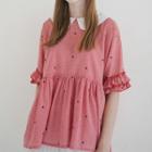 Short-sleeve Collared Dotted Top
