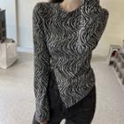 Long-sleeve Zebra Print T-shirt Zebra Print - Black & Gray - One Size