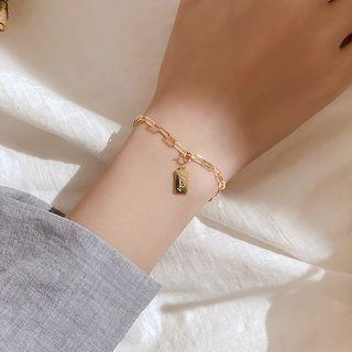 925 Sterling Silver Chained Bracelet 925 Silver - Black Square Card - Gold - One Size