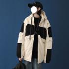 Color Block Cargo Hooded Zipped Jacket