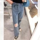 High-waist Lace Panel Wide-leg Jeans