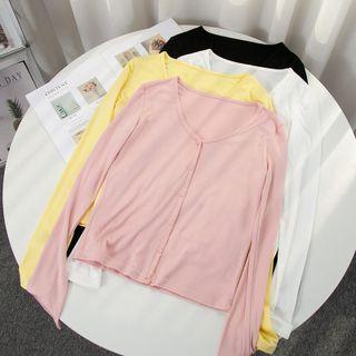 Plain V-neck Open Front Cardigan