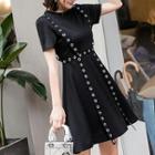 Short-sleeve Hoop Detail A-line Dress