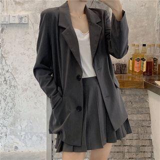Single-breasted Plain Blazer / Pleated Mini Skirt / Plain Tank Top