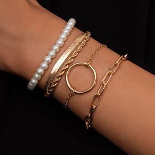 Set Of 5: Faux Pearl Chain Bracelet