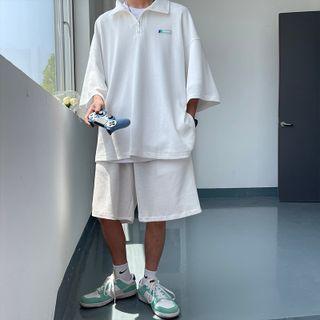 Set: Elbow-sleeve Half-zip T-shirt + Shorts
