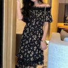 Floral Ruffle Trim Off-shoulder Dress
